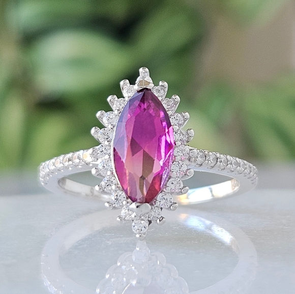 Pink Topaz Marquise Gemstone Ring, 925 Sterling Silver Charmed Aroma - Picture 3 of 4